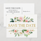 Carte Postale Faire-part Blush moderne | Floral Gold WEDDING enregistrer la (Devant / Derrière)