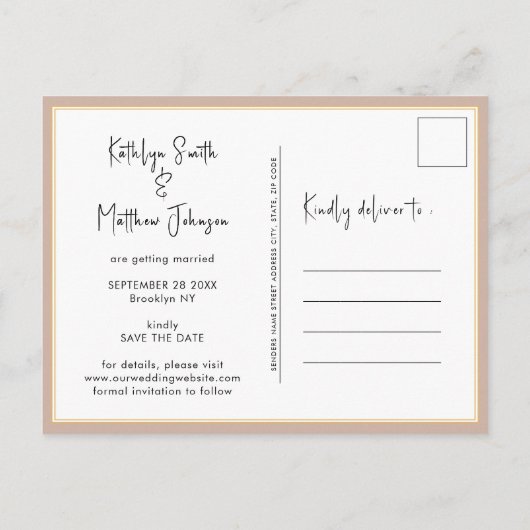 Carte Postale Faire-part Blush Pink Fun Script Moderne Mariage Photo Enregi (Dos)