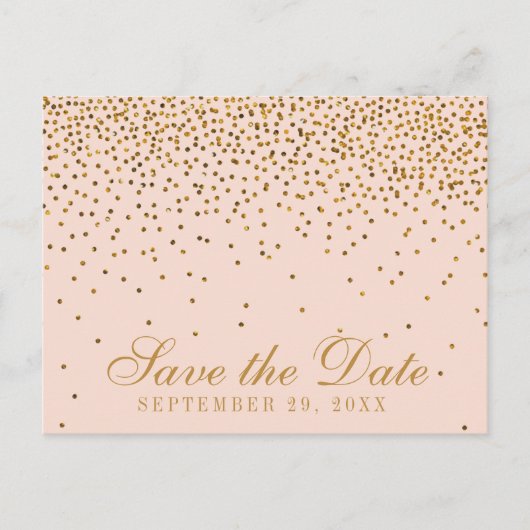 Carte Postale Faire-part Blush Pink & Gold Confetti Mariage Enregistrer La (Devant)