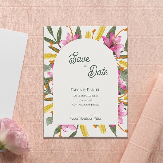 Carte Postale Faire-part Blush Pink Lily Arched Wedding Save the Date