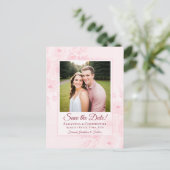 Carte Postale Faire-part Blush Pink Peonies & Photo Wedding Save the Date (Debout devant)