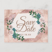 Carte Postale Faire-part Blush Rose Or Succulents Enregistrer la date (Devant)