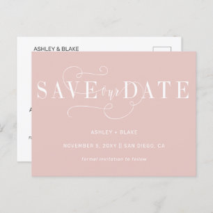 Carte Postale Faire-part Blush Simple Calligraphy Enregistrer la date