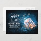 Carte Postale Faire-part bocal à fireflies rustique romantique save the dat (Devant / Derrière)