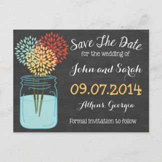 Carte Postale Faire-part Bocal Mason avec tableau noir Enregistrer la date
