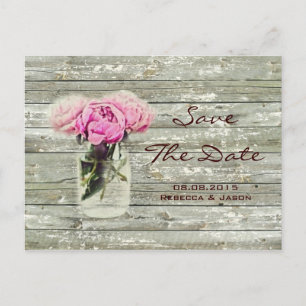 Carte Postale Faire-part bocal mason rose rustique mariage save the date