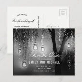 Carte Postale Faire-part Bocaux Mason Lumières Guirlandes Élégant save the  (Devant / Derrière)