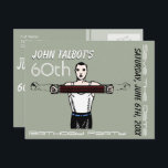 Carte Postale Faire-part Bodybuilding Rétro 60e Anniversaire Enregistrez la<br><div class="desc">Illustration vintage de musculation. Enregistrez la date de 60e anniversaire personnalisable. Vous pouvez facilement modifier le texte (police,  taille,  couleur et position) et la couleur de fond en cliquant sur le bouton personnaliser. N'oubliez pas toute la collection d'illustrations vintage pour l'anniversaire.</div>