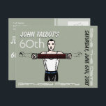 Carte Postale Faire-part Bodybuilding Rétro 60e Anniversaire Enregistrez la<br><div class="desc">Illustration vintage de musculation. Enregistrez la date de 60e anniversaire personnalisable. Vous pouvez facilement modifier le texte (police,  taille,  couleur et position) et la couleur de fond en cliquant sur le bouton personnaliser. N'oubliez pas toute la collection d'illustrations vintage pour l'anniversaire.</div>