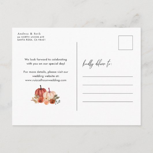 Carte Postale Faire-part Boho Arch Automne Citrouille Terracotta Save The D (Dos)