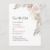 Carte Postale Faire-part Boho Blush Rose Elegant Foliage Enregistrer la dat (Devant)