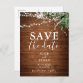 Carte Postale Faire-part Boho Bois vert Script Mariage Enregistrer La Date (Devant / Derrière)
