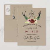 Carte Postale Faire-part Boho Bourgogne La Chasse Florale est Terminée Sauv (Devant / Derrière)