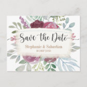 Carte Postale Faire-part Boho Burgundy Aquarelle Floral Enregistrer La Date (Devant)