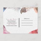 Carte Postale Faire-part Boho Chic Feather Heart Sauvegarder la Date Modern (Dos)