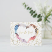 Carte Postale Faire-part Boho Chic Feather Heart Sauvegarder la Date Modern (Debout devant)