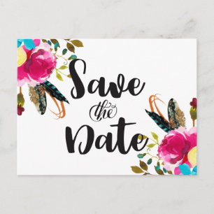 Carte Postale Faire-part Boho Chic Floral Aquarelle Mariage Enregistrer la 