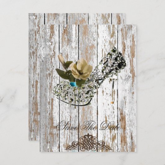 Carte Postale Faire-part boho chic grange bois mariage campagnard rustique (Devant / Derrière)