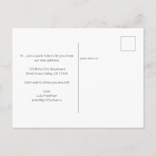 Carte Postale Faire-part Boho Chic Séché Palm et Pampas Grass Moving (Dos)