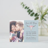 Carte Postale Faire-part Boho crâne de vache rustique Photo florale B Enreg (Debout devant)