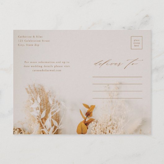 Carte Postale Faire-part Boho Fall Flowers Photo Wedding Enregistrer La Dat (Dos)