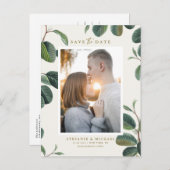 Carte Postale Faire-part Boho Feuille Botanical Ivory Photo Enregistrer la (Devant / Derrière)