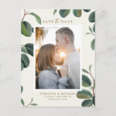 Carte Postale Faire-part Boho Feuille Botanical Ivory Photo Enregistrer la (Devant)