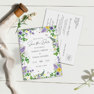 Carte Postale Faire-part Boho Fleurs sauvages Enregistrer la date