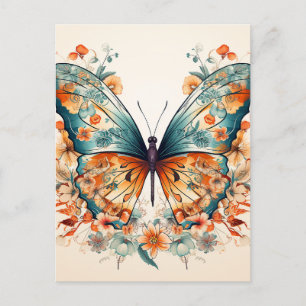 Carte Postale Faire-part Boho Floral Blossom Butterfly Meadow Aquarelle