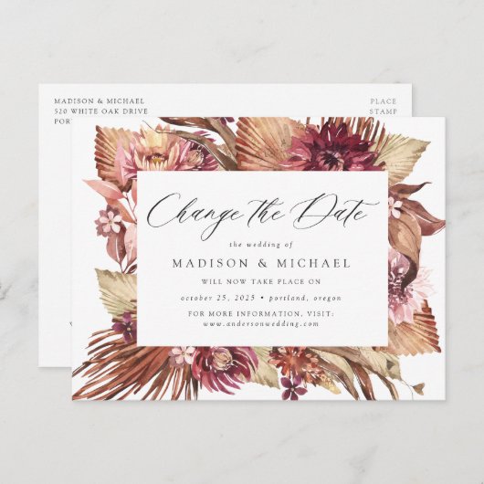 Carte Postale Faire-part Boho Floral Désert Changement de Date (Devant / Derrière)