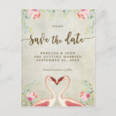 Carte Postale Faire-part boho floral flamingo mariage enregistrer la date (Devant)