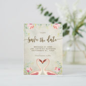 Carte Postale Faire-part boho floral flamingo mariage enregistrer la date (Debout devant)