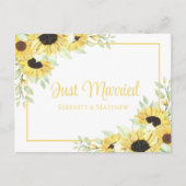 Carte Postale Faire-part Boho Floral Jaune Tournesol Mariage Juste Mariés (Devant)