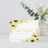 Carte Postale Faire-part Boho Floral Jaune Tournesol Mariage Juste Mariés (Debout devant)