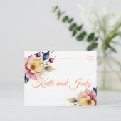 Carte Postale Faire-part Boho Floral pêche (Debout devant)