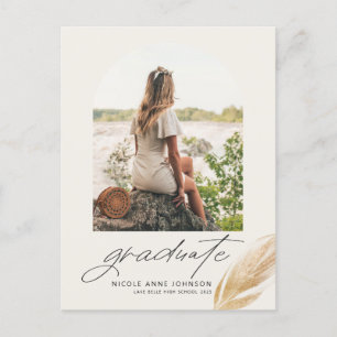 Carte Postale Faire-part Boho Gold Parties scintillant Feather Photo Gradua