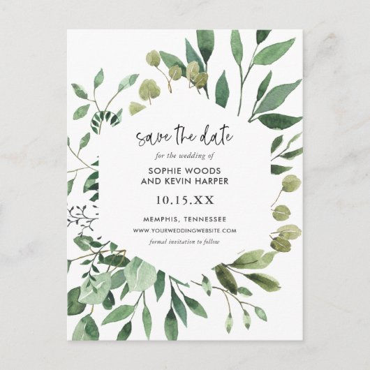 Carte Postale Faire-part Boho Green Modern Enregistrer la date (Devant)