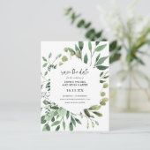 Carte Postale Faire-part Boho Green Modern Enregistrer la date (Debout devant)