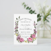 Carte Postale Faire-part Boho Magenta Violet Floral Mariage Épargnez la Dat (Debout devant)