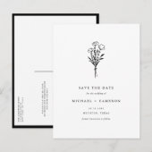 Carte Postale Faire-part Boho noir Botanical QR Code Enregistrer la date (Devant / Derrière)