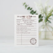 Carte Postale Faire-part Boho Owl Feather Library Card Enregistrer La Date  (Debout devant)