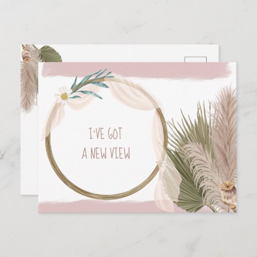 Carte Postale Faire-part Boho Pampas Grass Voile Déplacement (Devant / Derrière)
