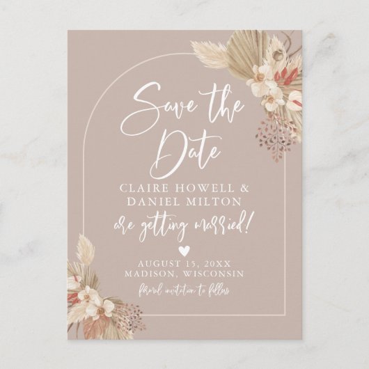 Carte Postale Faire-part Boho Pampas Neutrals Grass Enregistrer La Date Car (Devant)