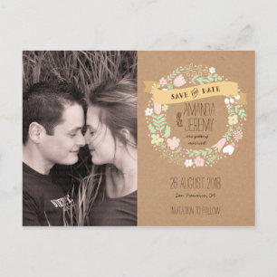 Carte Postale Faire-part Boho Pastel Floral Wreath Rustic Enregistrer la da