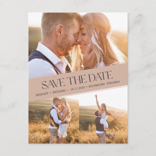 Carte Postale Faire-part Boho Photo Collage Mariage rustique Enregistrer la (Devant)
