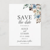 Carte Postale Faire-part Boho poussiéreux bleu beige Fleur Mariage Économis (Devant)