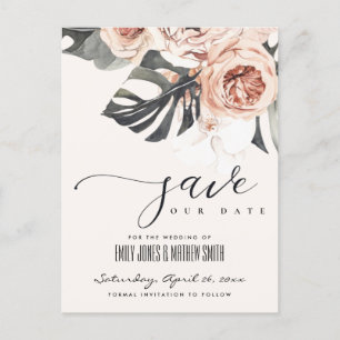 CARTE POSTALE FAIRE-PART BOHO RUST MONSTERA WATERCOLOR FLORA LA DATE ENREGI