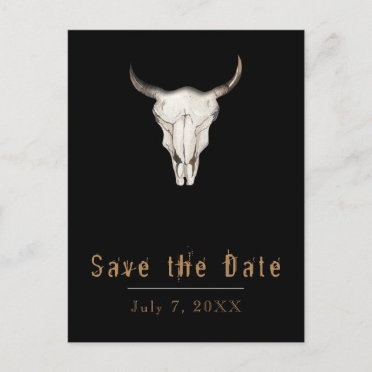 Carte Postale Faire-part Boho rustique Bohemian Cow Bull Enregistrer la dat (Devant)
