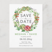Carte Postale Faire-part Boho rustique Cactus succulents Enregistrer la dat (Devant)