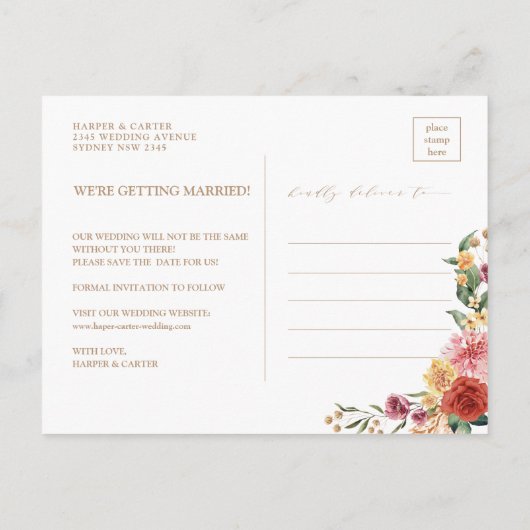 Carte Postale Faire-part Boho Rustique Pampas Mariage de verdure en herbe (Dos)